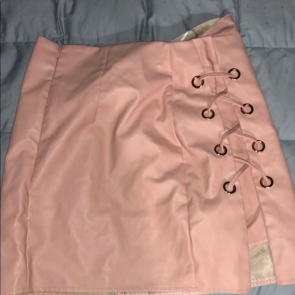 Pink leather skirt